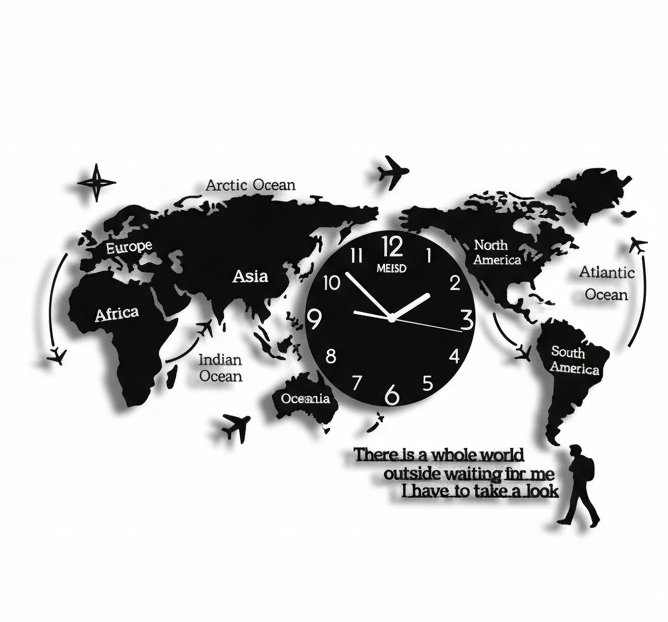 3D Wooden World Map With Esthetic Dial Wall Clock  | Best Quality Wall Clock For Home Decor | Home Decor Clock 40 inch - Without Light