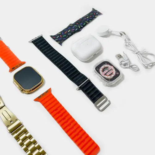 I20 Ultra Max Smart Watch 2.3 Inch Large Screen 10 in 1 Box with 7 Straps and AirPods Pro 2