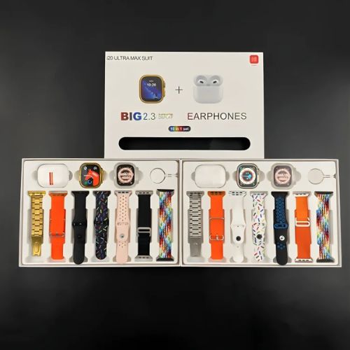 I20 Ultra Max Smart Watch 2.3 Inch Large Screen 10 in 1 Box with 7 Straps and AirPods Pro 2