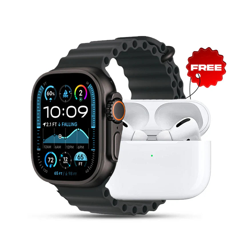 I20 Ultra Max Smart Watch 2.3 Inch Large Screen 10 in 1 Box with 7 Straps and AirPods Pro 2