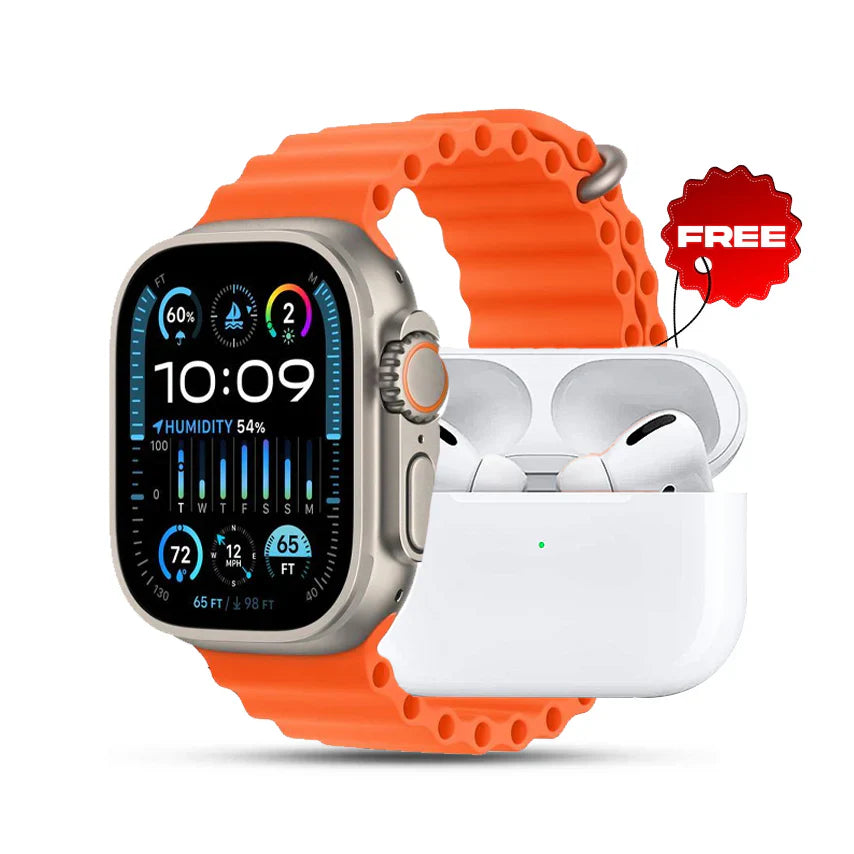 I20 Ultra Max Smart Watch 2.3 Inch Large Screen 10 in 1 Box with 7 Straps and AirPods Pro 2